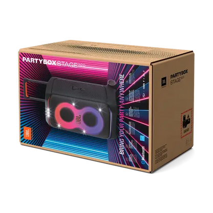 JBL PartyBox Stage 320 packaging with vibrant design